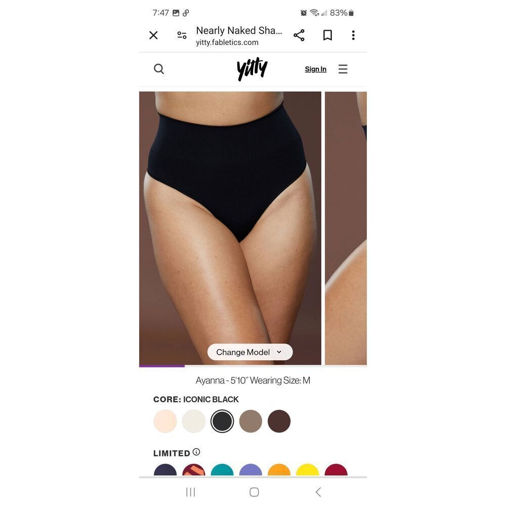 New Medium/Large Fabletic Yitty Black Nearly Naked Shaping High Waist Thong Pant